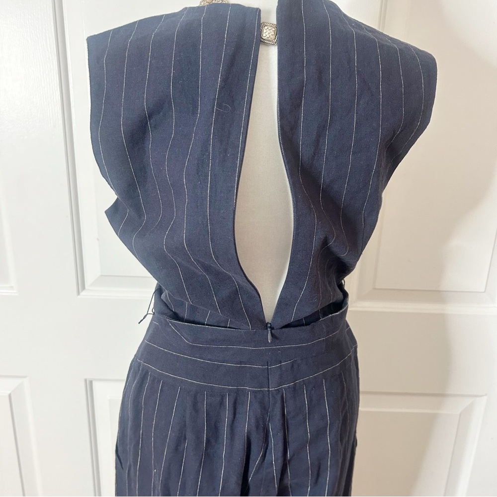 L’AGENCE Joslyn Jumpsuit Linen Navy Ivory Pinstripe (size 4) - Picture 10 of 13